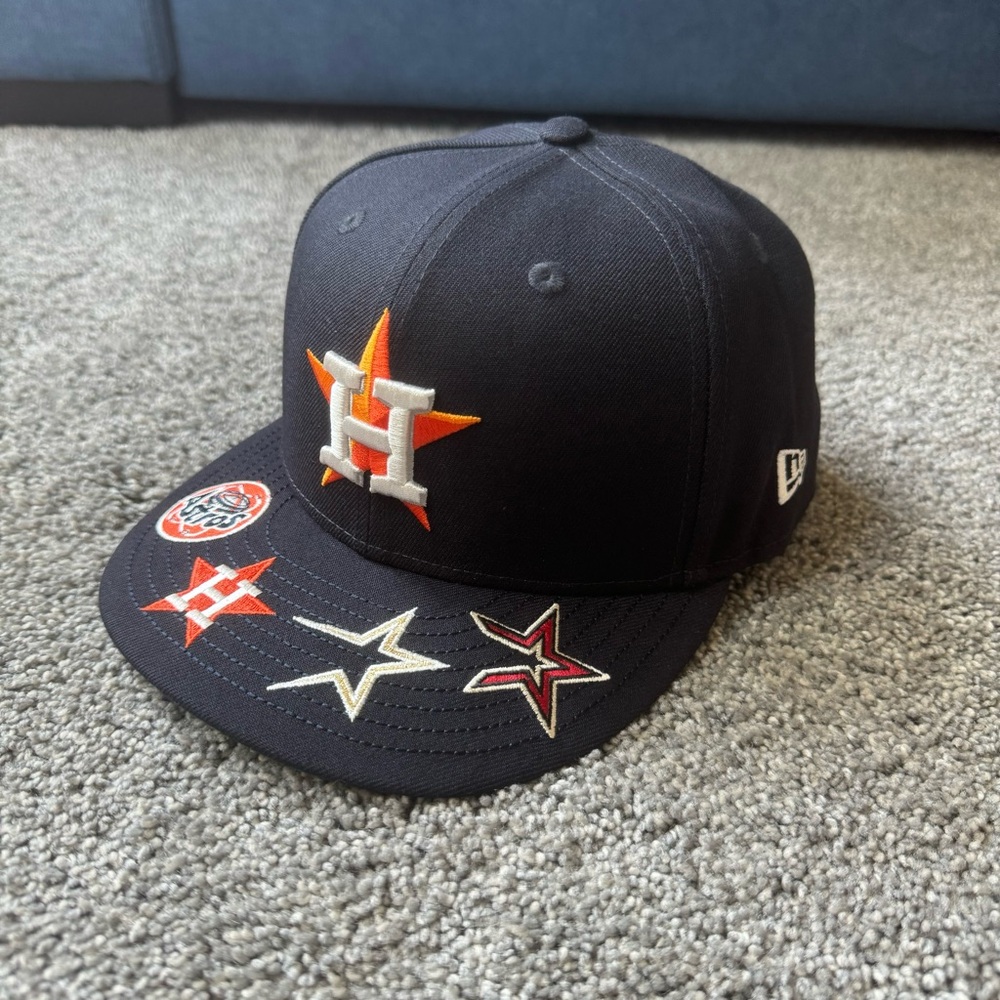 New Era Houston Astros 59Fifty Fitted Hat Cap Team Logo Size 7 Navy EUC